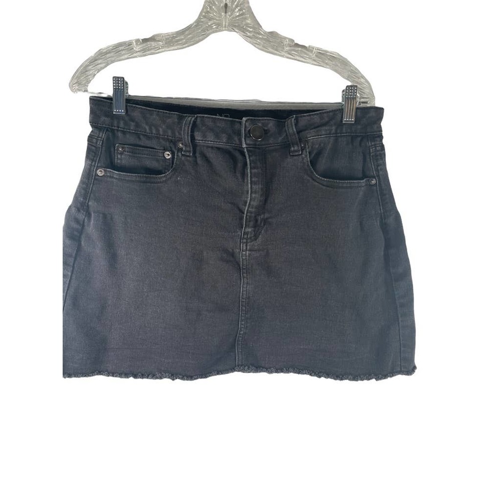 Size 15 Black Mini Jean Skirt Frayed Edge Pockets No Boundries Mid Rise